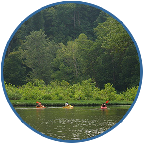 Kayaking and/or canoeing down the Blue River is a popular family friendly activity for all ages.